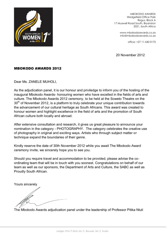 ZANELE MUHOLI Mbokodo nomination 1