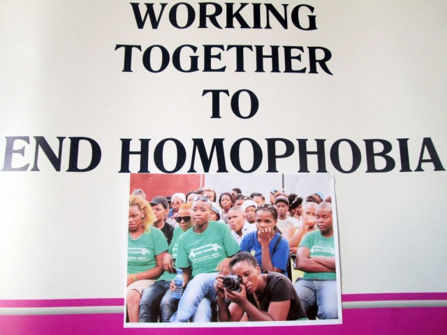 Nomawabo in a blue t-shirt with fellow members of Freegender