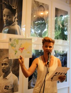 Vibekke, the co-owner of Kunstplass 5 at the opening of I See Rainbows exhibition. Photo by Marna