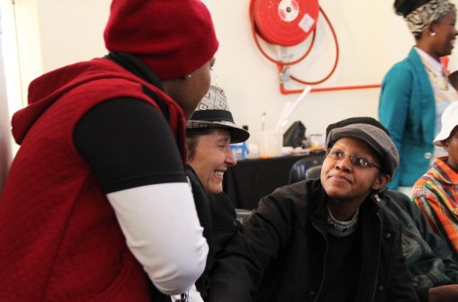 L-R:  Ayanda Msiza (Iranti-org); Gabrielle Le Roux (Independent artist & gender activist) and Phumi Mtetwa (Writer/ Activist) at the JhB People's Pride, Con Hill. Braamfontein.