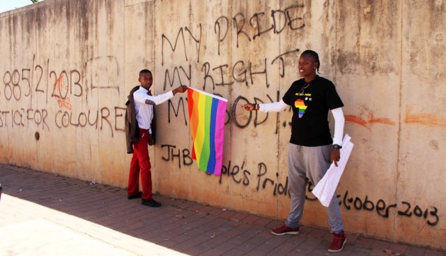 L-R:  Muntu Masombuka (EPOC) and Dikeledi Sibanda (FEW) outside Con Hill where the JhBPP was held. Photos by Nqobile Zungu (17.08.2013)