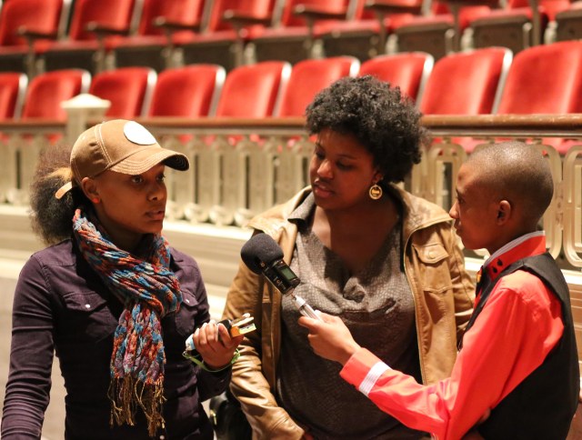 Lerato asking members of the audience questions after the artist talk was over. Photo by Raquel Rodriguez
