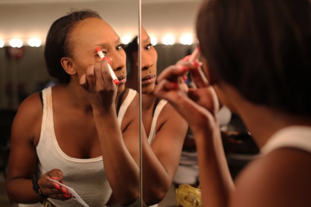 Timiko Xaba preparing herself backstage