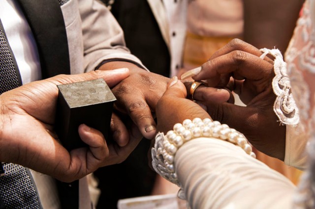 Changing vows.  Ayanda & Nhlanhla Moremi's wedding. Kwanele Park, Katlehong, 9 November 2013