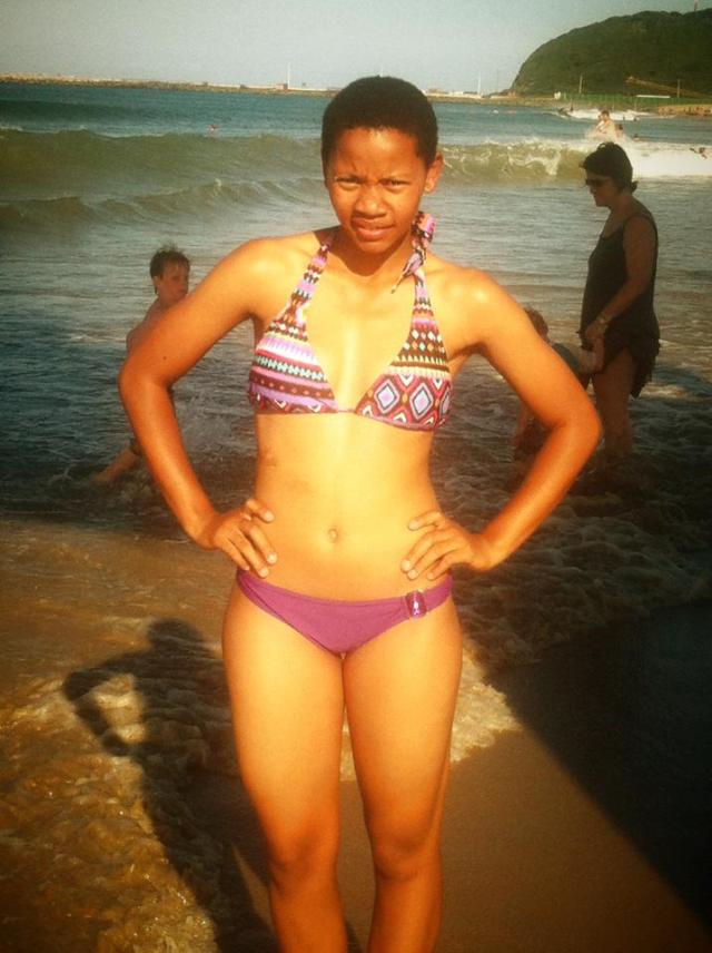 On vacation, Lebo at the Durban South beach in March 2014