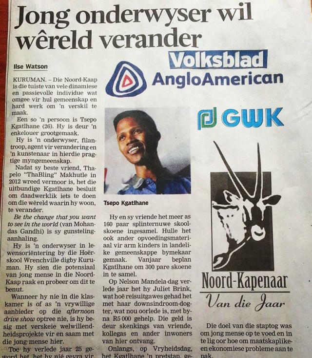 ... article as published in Volksblad, Monday 12 May 2013 and Kalahari Bulletin Thursday, 15 May 2014