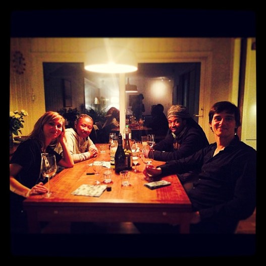 2015 Feb. 14 At dinner with Rikke, Simon, Themba and Sicka. Photo by Zanele Muholi 