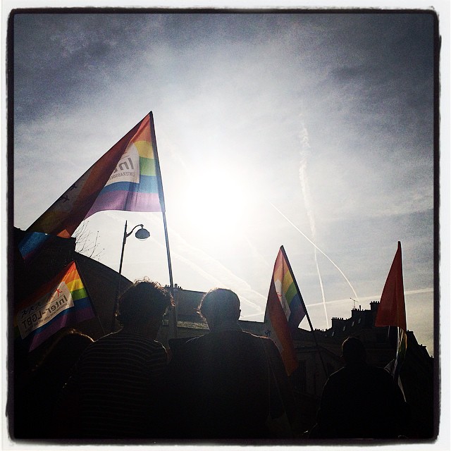 the rainbow flag at Paris Iinternational Women s day march