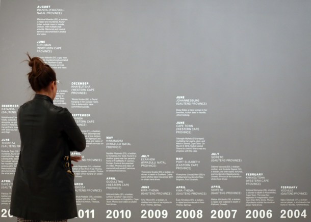 Hate crime timelines on the walls of Brooklyn Museum