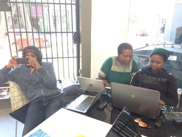 2015 June 30 Collen and Lindeka busy with video editing